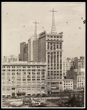 View of the Aeolian Building over Bryant Park, 29 West 42nd Street, New York, 1924 (silver gelatin print)