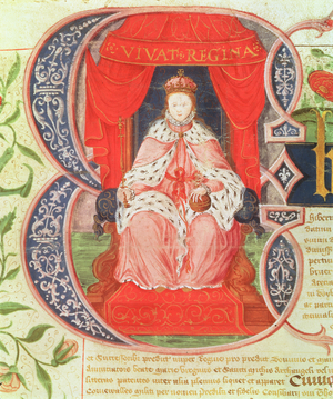 Historiated initial depicting Elizabeth I, 1559 (vellum)