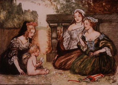 Cupid and my Campaspe play'd at cards for Kisses, from Palgrave's Golden Treasury, published 1907 (colour litho)