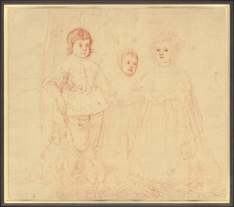 Drawing of the three eldest children of Charles I, after Sir Anthony van Dyck (red chalk on paper)
