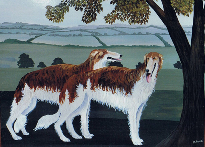 Borzois, 1991 (acrylic on board)