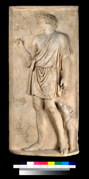 Relief of Antinous as Dionysos or Silvanus, harvesting grapes, 130-138 (marble)