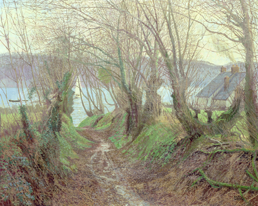 Lane to the Shore, LLangwm, Pembrokeshire (oil on board)