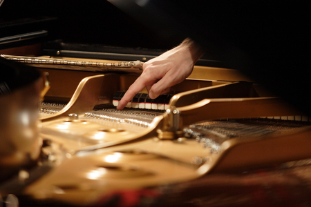 Piano tuner tuning a piano