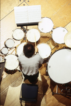 Drums - a series of drums being played, as seen from above