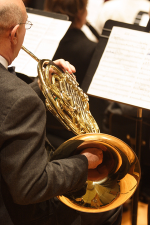French horn and score in a symphony orchestra, 2008