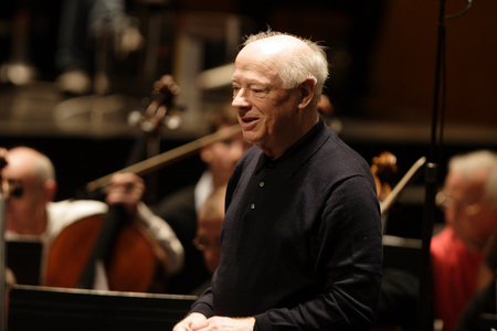 Bernard Haitink - portrait of the Dutch conductor rehearsing with the Orchestre National de France (French National Orchestra) at the Theatre des Champs Elysees, Paris, France, December 2006. b. 4 March 1929