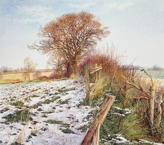 Late Snow in Fields, Near East Haddon (w/c and acrylic on paper)