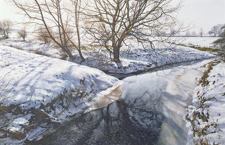 The River Nene, Frozen (w/c and acrylic on paper)