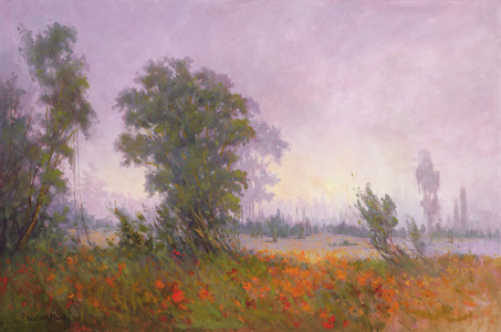 Poppies in the Mist (oil on canvas)