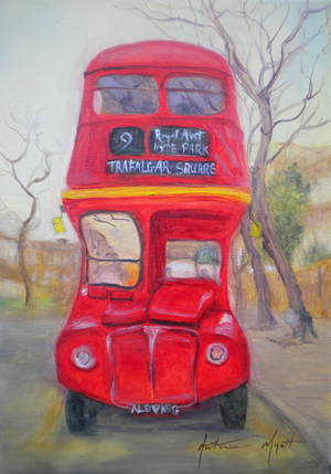 Red Bus (oil on canvas)