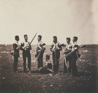 Men of the 68th (Durham) Regiment of Foot (Light Infantry) from an album of 52 photographs associated with the Crimean War, 1855 (b/w photo)