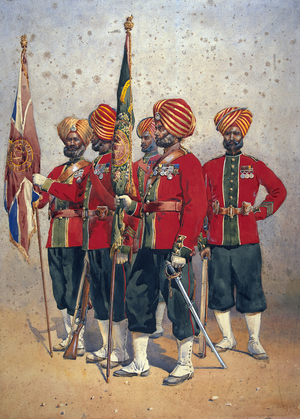 Soldiers of the 15th Ludhiana Sikhs, illustration for 'Armies of India' by Major G.F. MacMunn, published in 1911, 1908 (w/c on paper)