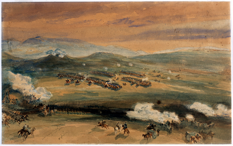 The Charge of the Light Brigade at the Battle of Balaklava, 1854 (w/c on paper)