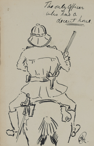 'The Only Officer who had a decent horse' (pen & ink on paper)