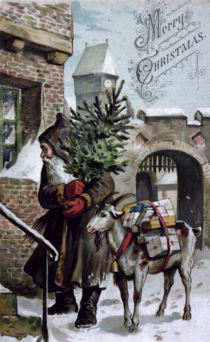St. Nicholas Delivering Presents, Christmas card, c.1900's, (Swedish idea but German style)