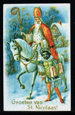 St.Nicholas and a black helper, c.1890, Dutch card