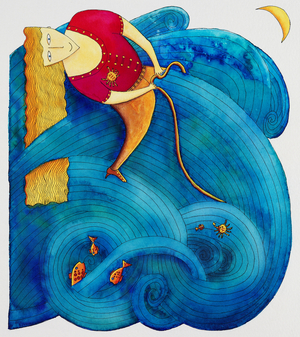 Riding the Waves, 1992 (w/c & ink on paper)