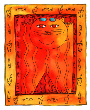 Sunbathing Cat, 1999 (w/c & ink on paper)