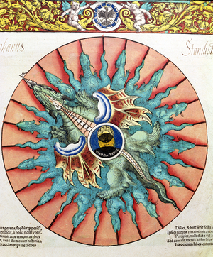 BT1.70.2 An Eclipse of the Sun, illustration from 'Astronomicum Caesareum' by Peter Apian (Bennewitz) (1495-1552) pub. in Ingolstadt, 1540 (coloured woodcut)