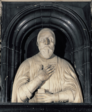 Memorial to Robert Pinke, West Wall, Ante-Chapel, 1648 (marble) (detail of 309361)
