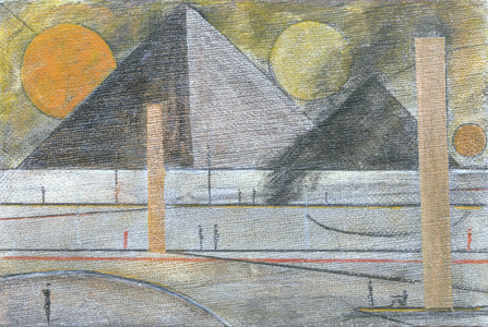 Archaeologists burning the pyramid (mixed media)