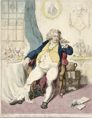 A Voluptuary under the Horrors of Digestion, published by Hannah Humphrey in 1792 (hand-coloured etching)