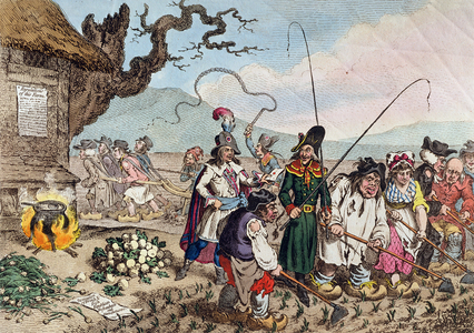 Consequences of a Successful French Invasion, or We teach de English Republicans to work, 1798 (hand-coloured etching)