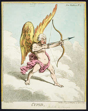 Cupid, from the New Pantheon No.4, published by Hannah Humphrey, 1799 (coloured engraving)