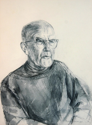 G.E.M. de Ste Croix, 1977 (pen and wash on white paper)