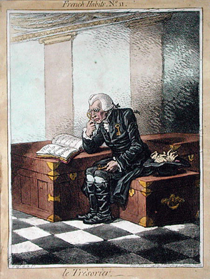 The Treasurer, plate 11 from 'French Habits' published by Hannah Humphrey in 1798 (coloured etching)