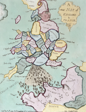 The French Invasion, or John Bull Bombarding the Bum-Boats, published by Hannah Humphrey in 1793 (hand-coloured etching)