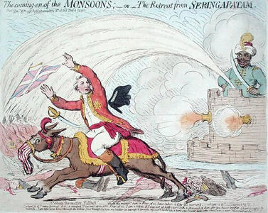 The Coming of the Monsoons, or The Retreat from Seringapatam, published by Hannah Humphrey in 1791 (hand-coloured etching)