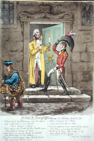 A hint to Young Officers, published by Hannah Humphrey in 1804 (hand-coloured etching)
