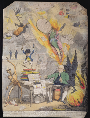 Lieut Goverr Gall-Stone, inspired by Alecto, or The Birth of Minerva, published by Hannah Humphrey in 1790 (etching with aquatint)