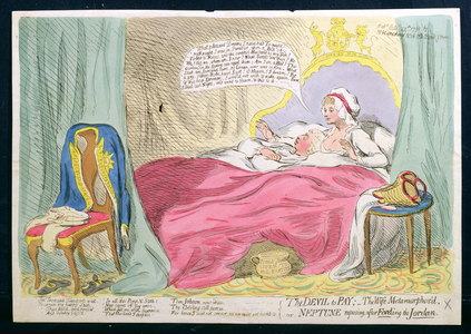 The Devil to Pay: The Wife Metamorphos'd, or Neptune Reposing after Fording the Jordan, published by Hannah Humphrey in 1791 (hand-coloured etching)