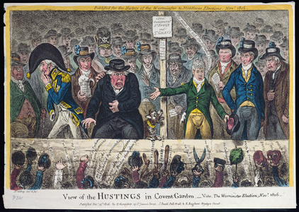 View of the Hustings in Covent Garden, published by Hannah Humphrey in 1806 (hand-coloured etching with aquatint)