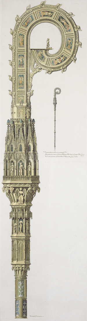 A geometrical elevation of the crozier of William of Wykeham (c.1320-1404) published 1785 (coloured engraving)