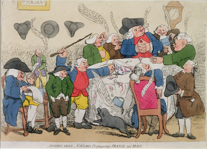 Apothecaries, Taylors & Co. conquering France and Spain (hand-coloured etching)