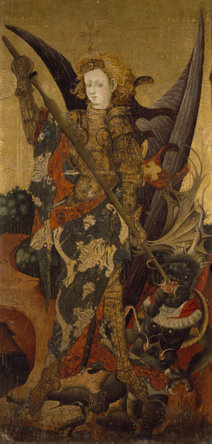St. Michael Killing the Dragon (or Vanquishing the Devil), early 15th century (tempera and gold on panel)