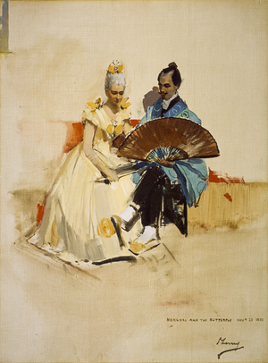 Portrait of Edward Arthur Walton with his fiancee Helen Law as 'Hokusai and the Butterfly', 1889 (oil on canvas)