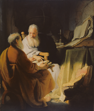 Two Old Men Disputing (oil on panel)