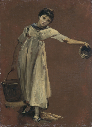 Girl carrying a pail (oil on canvas)