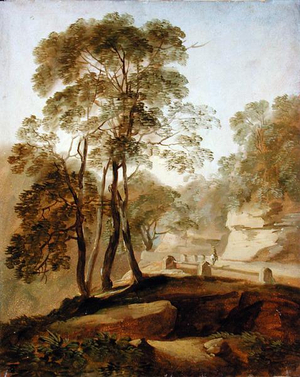 Landscape near Tivoli (oil on paper on board)