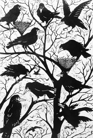 Rooks, 1998 (woodcut)