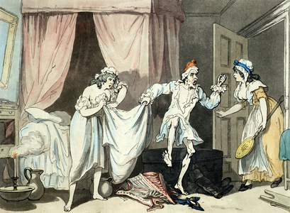 Damp Sheets, aquatinted by Thomas Malton (1748-1804), pub. 1791 (coloured etching with aquatint)