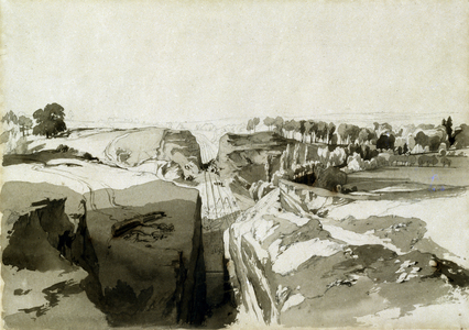 View from the top of the tunnel, Linslade, Buckinghamshire, 12th October 1837 (pen & ink and wash on paper)