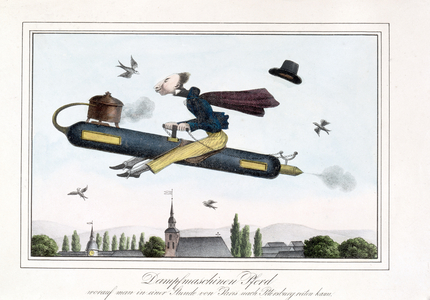 Steam-powered flight, 1829-45 (coloured litho)
