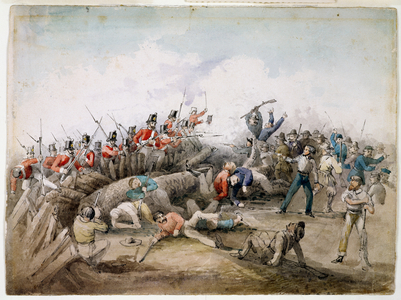 Eureka Stockade riot, Ballarat, Australia, 1854 (w/c)