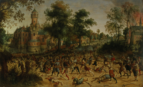 Assault on a Town (oil on canvas)